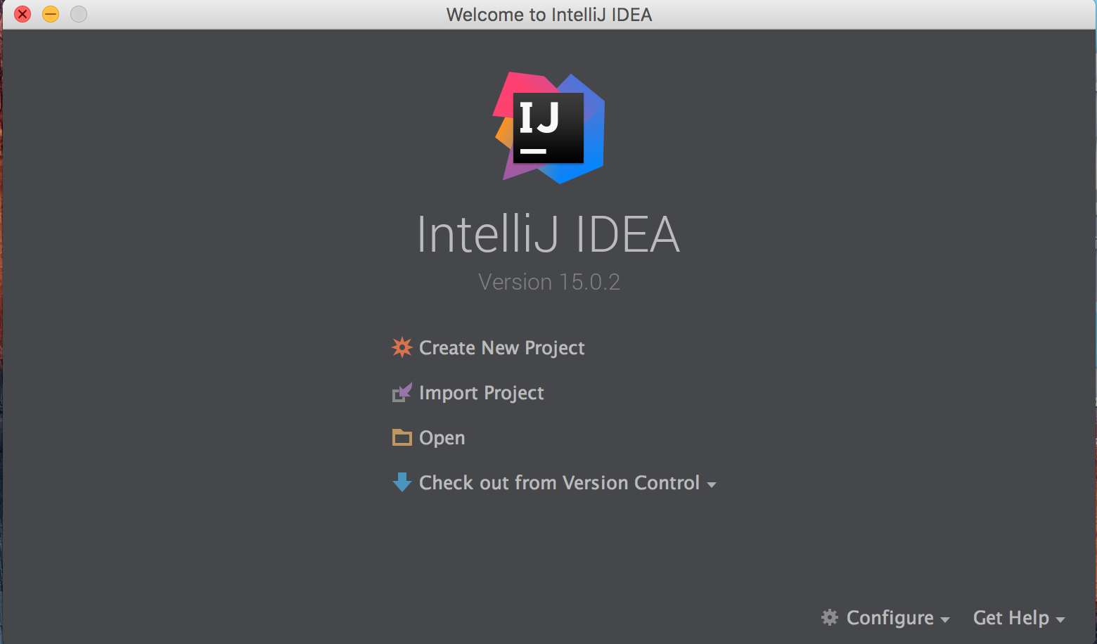 IntelliJ Start Menu